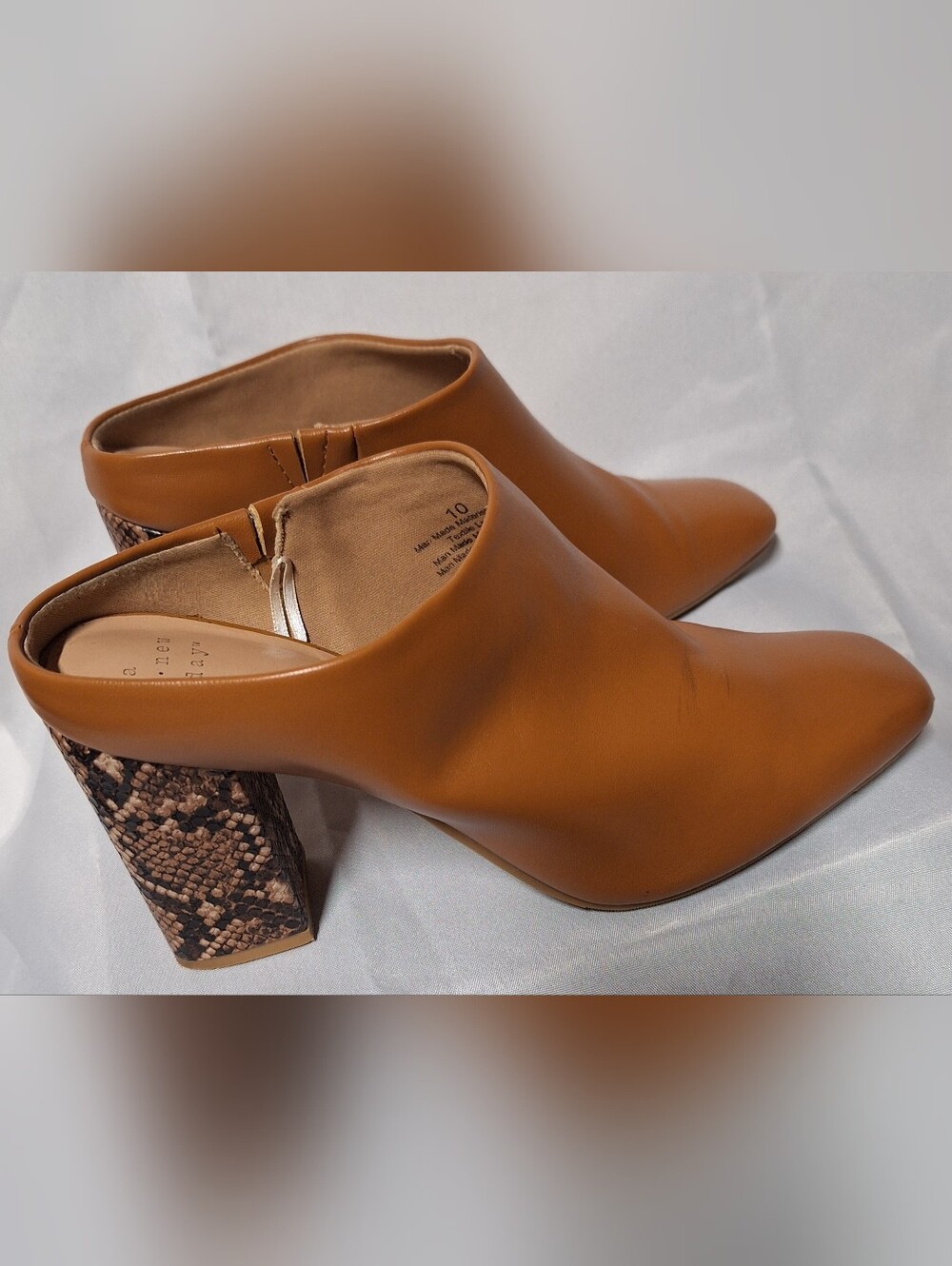 a new day Tan Slip-On Mule Heels with Snakeskin Block Heel